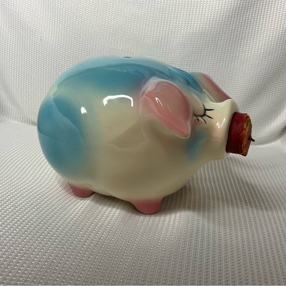 Vintage 1957 Hull Pottery Corky Pig Blue Pink
Ceramic Piggy Bank Cork Nose Plug - Picture 4 of 9